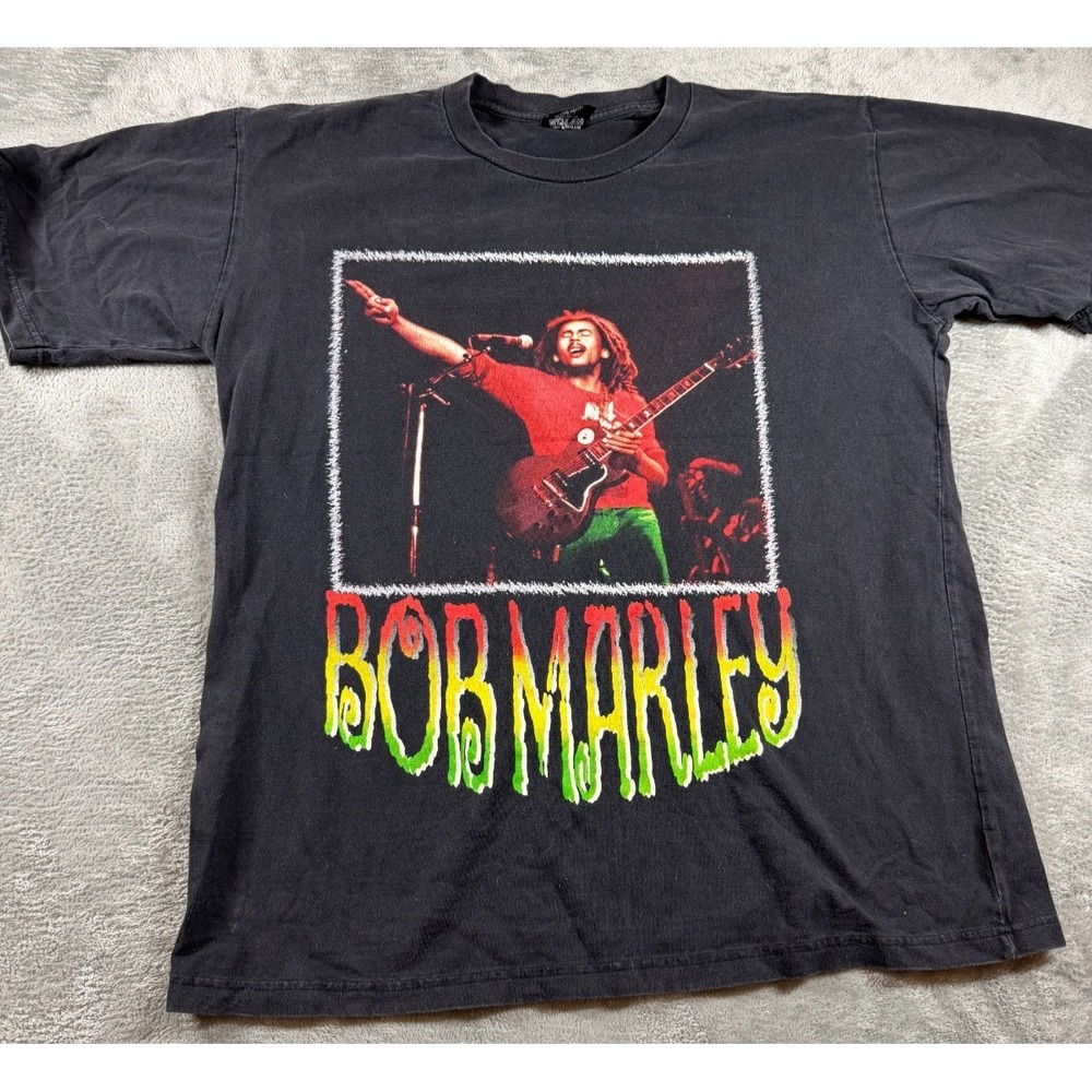 Vtg‎ Bob Marley Band T-Shirt Baibon Large Black Single Stitch Reggae